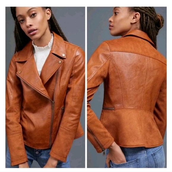 Anthropologie Robyn faux leather moto jacket size L